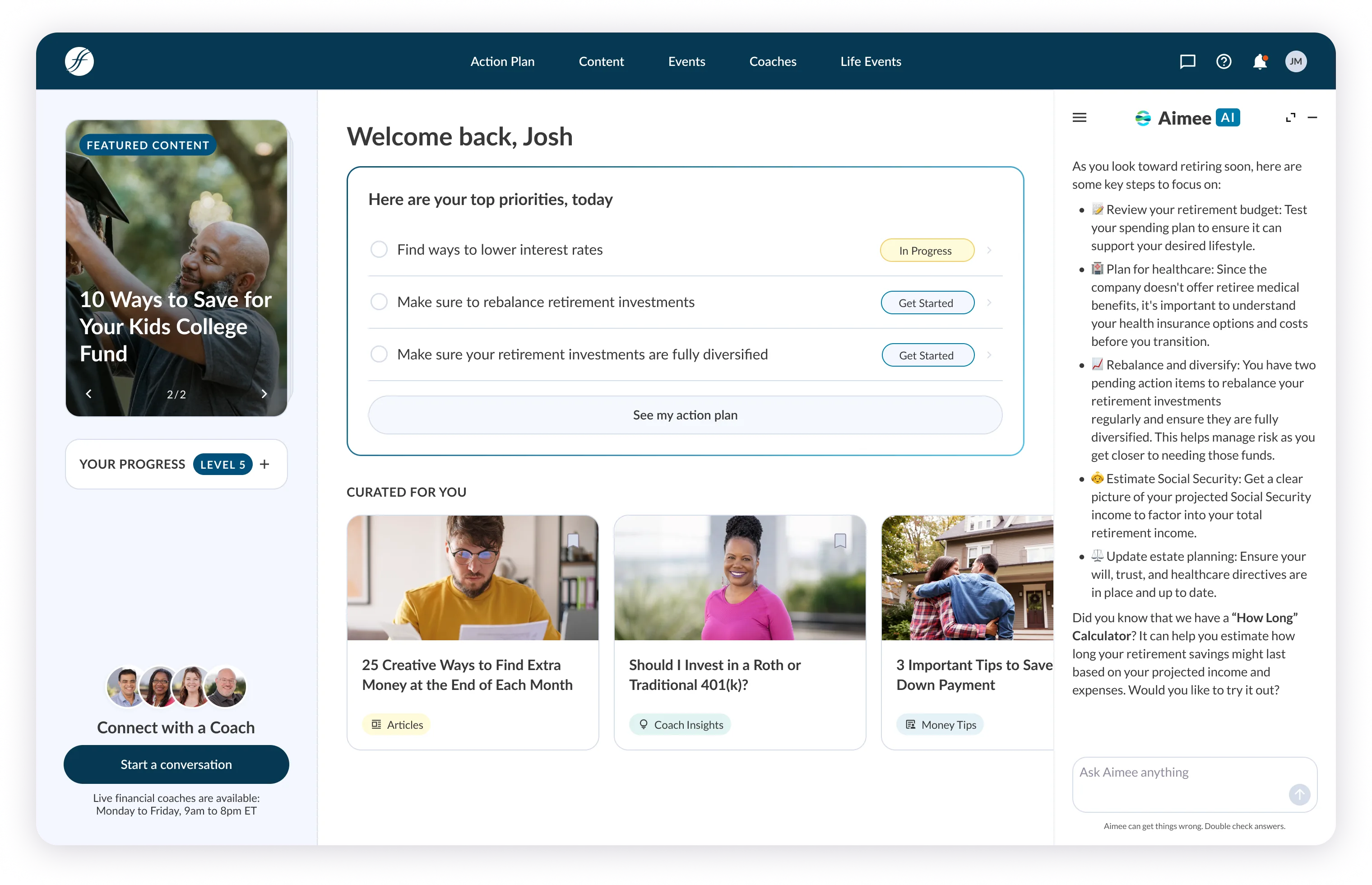 Personalized onboarding results and dashboard